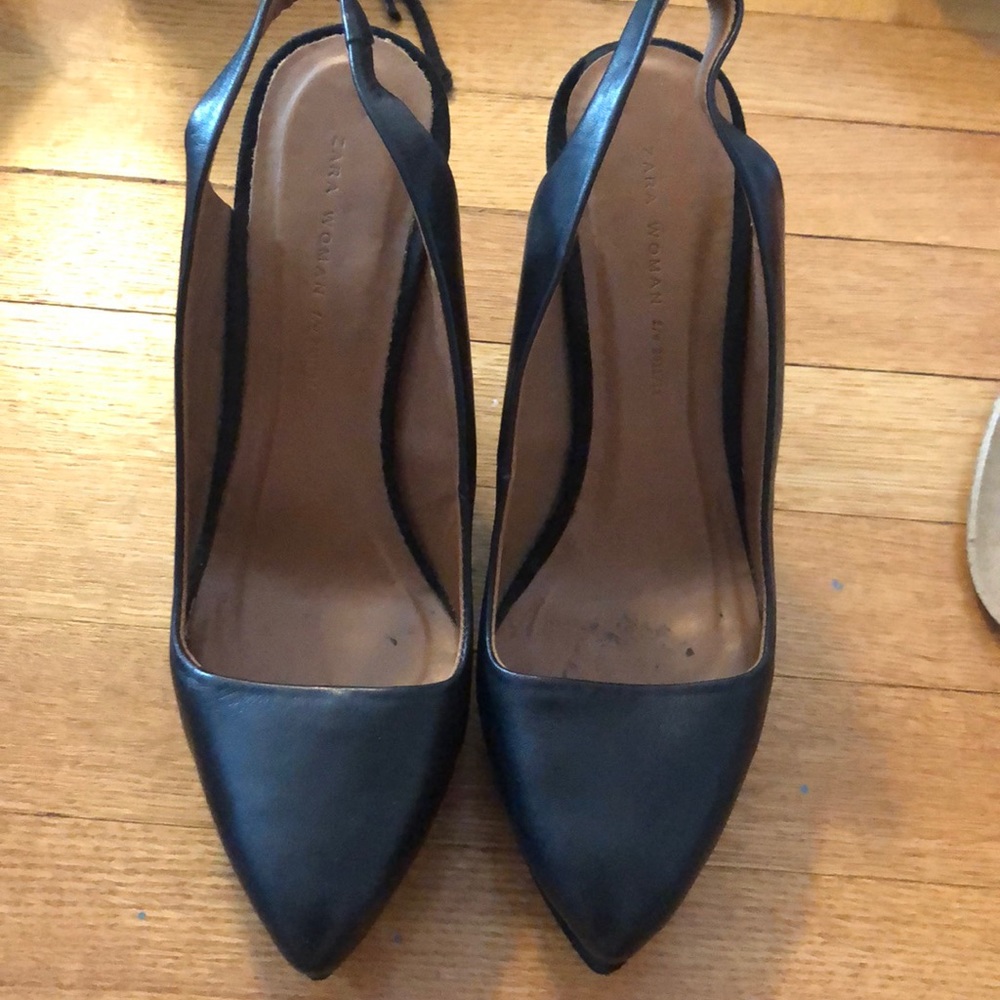 Zara Classic Black Slingback Wedges